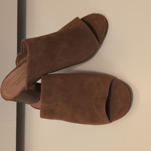 Garnet Hill Guilia Brown Suede Block Heel Slides Suze 38 - Picture 2 of 10